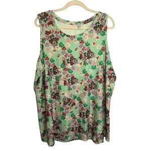 LOGO Layers Tank Top Women's 2X Floral Eyelet Sleeveless Summer Green